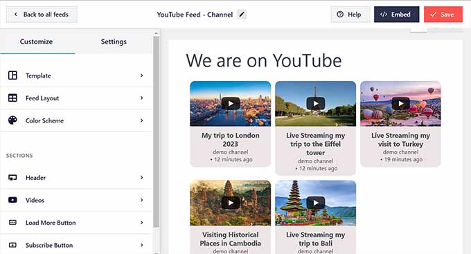 Choose a template for your Live YouTube feed