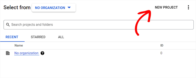 Choose a project name and its organization